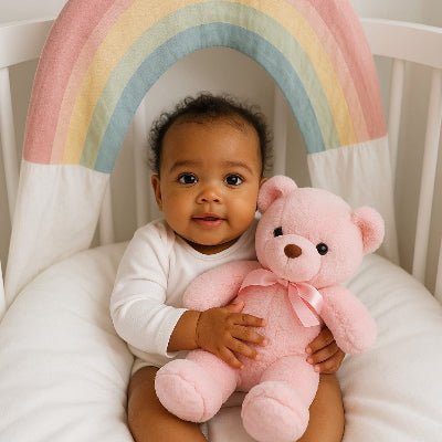 ours en peluche calinou bébé heureux
